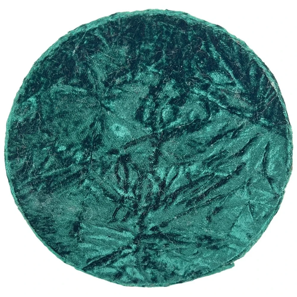 Velvet Gift Box Green Red Sequin Cardinal Poinsettia Round Christmas Red Trinket
